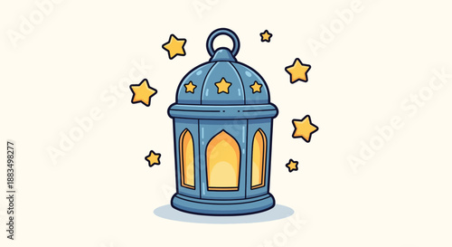 Ramadan Lantern with Glowing Light and Stars.