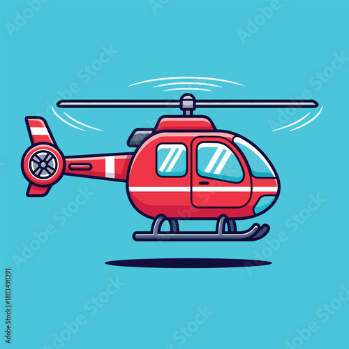 Red Helicopter Flying Cartoon Vector Illustration.