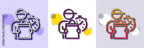 Delivery man line icon. Halftone dotted pattern. Gradient icon with grain shadow. Express courier sign. Order delivery symbol. Line delivery man icon. Various designs. Vector