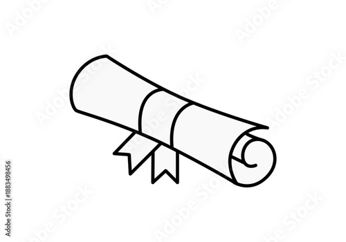 Icono de diploma o certificado enrollado con cinta y lazo de graduación