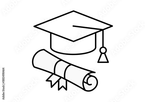 Icono de gorro de graduación con borla y diploma enrollado con cinta