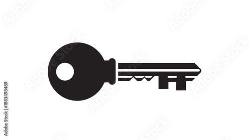 House Key Silhouette in Simple Monochrome on White Background for Security Icon