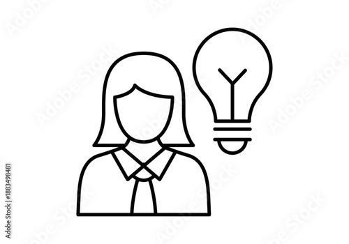 Icono lineal de mujer de negocios con una bombilla de idea al lado