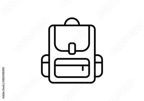 Icono de mochila escolar con bolsillos y cremalleras en estilo lineal