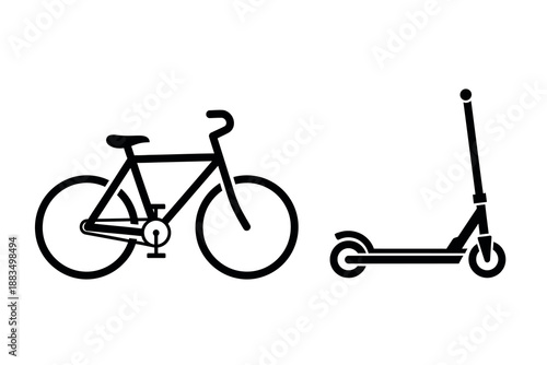 Black bicycle and scooter icons on for transportation concepts