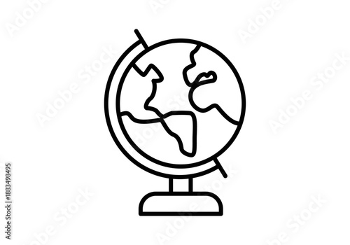 Icono de globo terráqueo con mapa del mundo y soporte de mesa