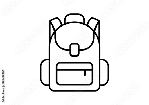Icono de mochila escolar con bolsillos y cremallera en estilo lineal