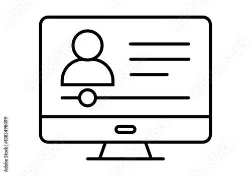 Icono de monitor de ordenador con interfaz de video y perfil de usuario