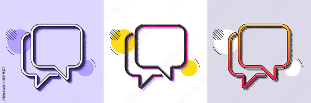 Naklejka premium Talk bubble line icon. Halftone dotted pattern. Gradient icon with grain shadow. Speech bubble sign. Chat message symbol. Line talk bubble icon. Various designs. Vector