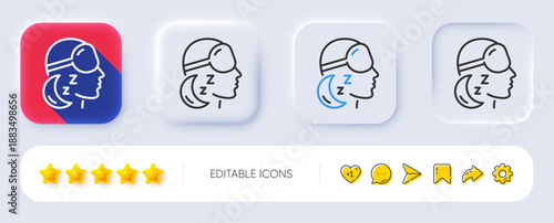 Insomnia line icon. Neumorphic, Flat shadow, 3d buttons. Sleeping goggles sign. Night sleeplessness symbol. Line insomnia icon. Social media icons. Vector