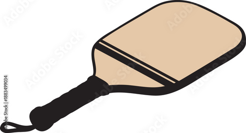Pickleball paddle and ball illustration a clean modern vector graphic featuring a light tan paddle with black accents and handle isolated on a transparent background representing sport