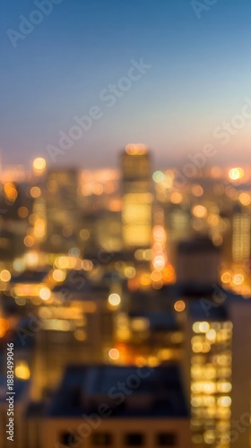 downtown. Abstract urban skyline at night, featuring blurred city lights and ...