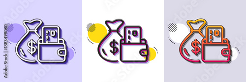 Change money line icon. Halftone dotted pattern. Gradient icon with grain shadow. Credit card sign. Cash payment symbol. Line change money icon. Various designs. Vector