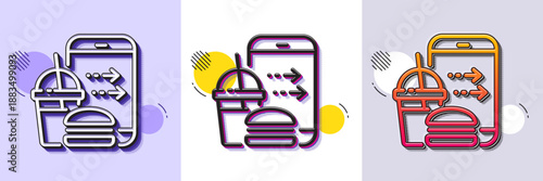 Food order line icon. Halftone dotted pattern. Gradient icon with grain shadow. Meal delivery app sign. Online catering service symbol. Line food order icon. Various designs. Vector