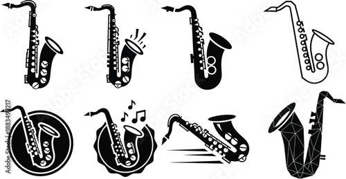 Saxophones musical instrument symbol collections vector illustration. 