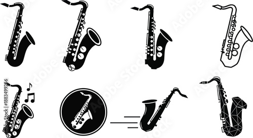 Saxophones musical instrument symbol collections vector illustration. 