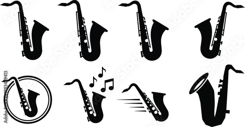 Saxophones musical instrument symbol collections vector illustration. 