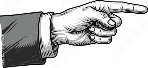 Pointing hand in suit sleeve finger