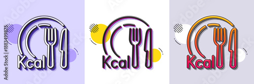 Calories line icon. Halftone dotted pattern. Gradient icon with grain shadow. Diet kcal sign. Low calorie food symbol. Line calories icon. Various designs. Vector