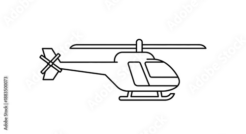 Simple black and white illustration of a helicopter for design