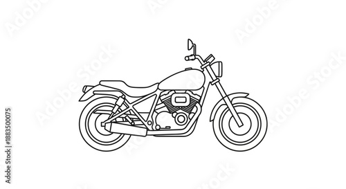 Classic Cruiser Motorcycle Line Art Icon - Vintage Bike Outline Illustration for Transportation Design