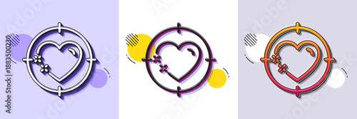 Heart target line icon. Halftone dotted pattern. Gradient icon with grain shadow. Love emotion aim sign. Valentine day symbol. Line heart target icon. Various designs. Vector
