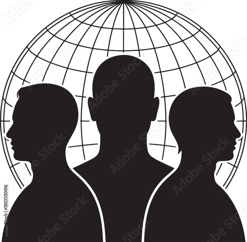 Global Team Network Silhouette People World Connection Icon