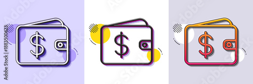 Shopping Wallet line icon. Halftone dotted pattern. Gradient icon with grain shadow. Dollar sign. USD Money pocket symbol. Line dollar wallet icon. Various designs. Vector