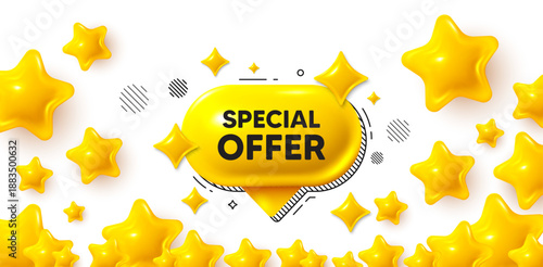 Special offer winner banner with 3d stars. Golden stars banner. Special offer 3d bubble banner. Yellow chat text box. Price tag icon. Review rate background. Vector