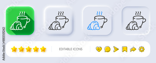 Coffee break line icon. Neumorphic, Flat shadow, 3d buttons. Breakfast hot tea sign. Coffee time symbol. Line coffee break icon. Social media icons. Vector