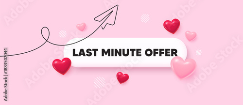 Last minute offer search bar. Share plane line icon. Last minute offer. Special price deal sign. Advertising discounts symbol. Search button with 3d hearts. Vector