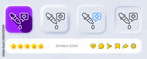Chemistry pipette line icon. Neumorphic, Flat shadow, 3d buttons. Laboratory sign. Analysis lab symbol. Line chemistry pipette icon. Social media icons. Vector