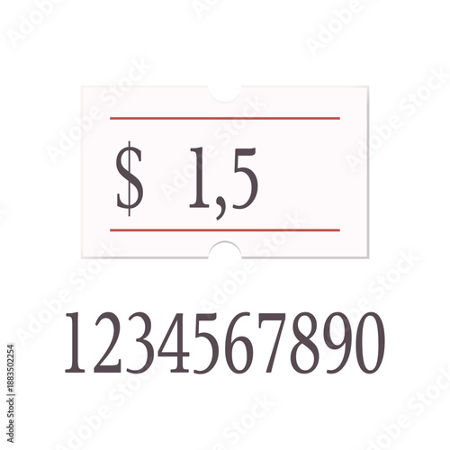Price tag USD with digit number set isolated on white background. Empty paper sticker, label, badge for different goods and products. Realistic vector illustration.
