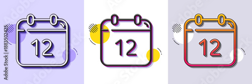 Annual calendar line icon. Halftone dotted pattern. Gradient icon with grain shadow. Date reminder sign. Year planner symbol. Line annual calendar icon. Various designs. Vector