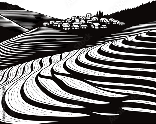 Minimal Mountain Agricultural Terraces Rural Landscape