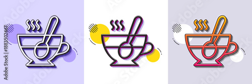 Cup with spoon line icon. Halftone dotted pattern. Gradient icon with grain shadow. Fresh beverage sign. Latte or Coffee symbol. Line tea cup icon. Various designs. Vector