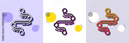 Timeline line icon. Halftone dotted pattern. Gradient icon with grain shadow. Project process, journey path sign. Line timeline icon. Various designs. Vector