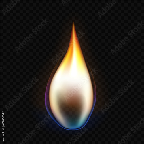 Realistic Blue and Orange Gas Flame Isolated on Transparent Background, Vector Illustration