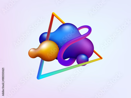 Abstract 3D Liquid Shapes with Triangle Frame and Vibrant Color Gradient, Vector Illustration