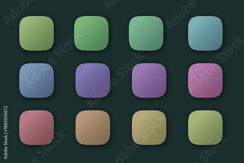 Neumorphic Vector App Icon Templates Set with Soft Color Gradients and Subtle Shadows, Vector Illustration
