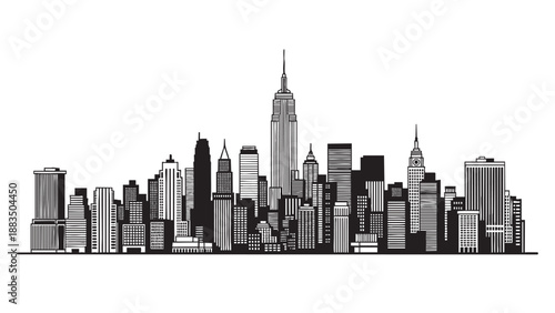 Black and white New York City skyline silhouette illustration