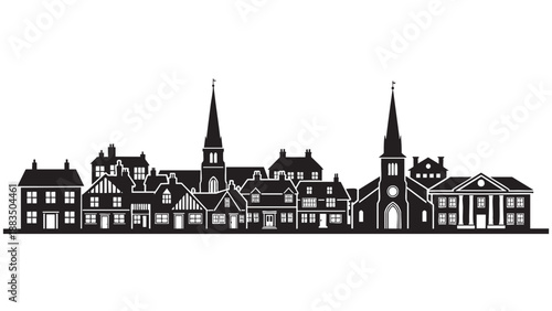 City Skyline Illustration with Historic Buildings and Churches