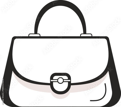 An isolated vector illustration of a luxury brown leather handbag, featuring an elegant handle and black accents for a stylish business woman's personal fashion accessory and shopping travel case