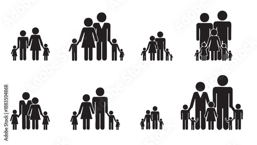 Family Group Silhouettes Showing Various Combinations of Parents and Children