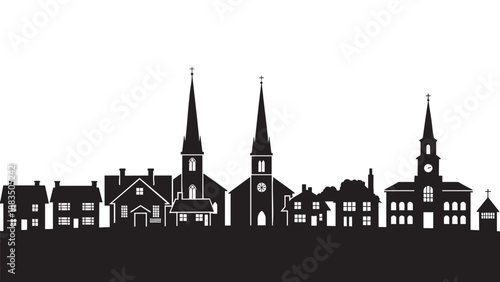 Silhouette of a Historic Town with Churches and Homes for Artistic and Architectural Design