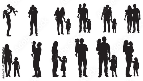 Silhouettes of Families and Children Showing Different Activities and Poses