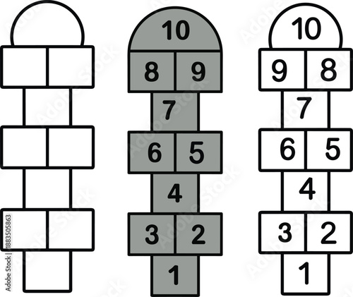 Educational number block puzzle with ascending digits and empty column — ideal for math learning, preschool activities, and cognitive development illustrations.