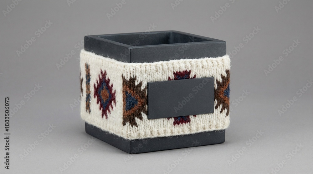 Obraz premium Textile storage box mockup with decorative woven band