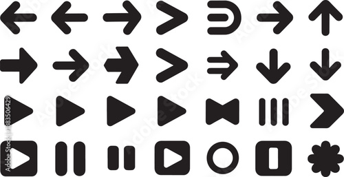 Black and white arrow and play button arrows play buttons pause buttons navigation