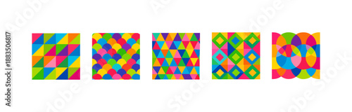 Bright geometric pattern set with vibrant colors and shapes